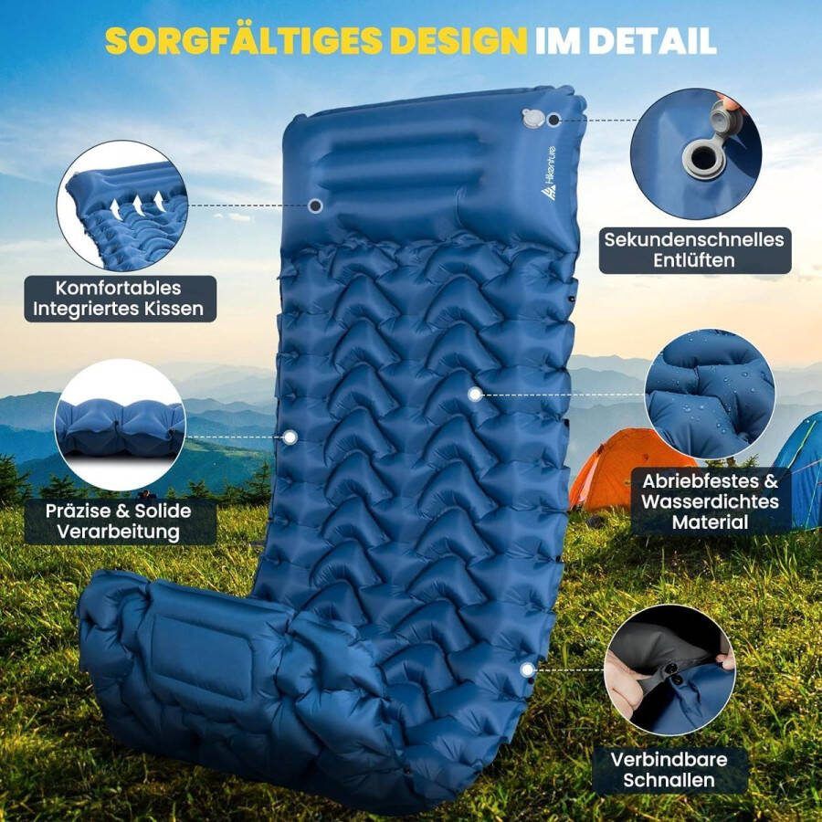 Luchtbed 10 cm zelfopblazend Isomat campingluchtmatras isolerend kleine pakmaat opblaasbaar slaapmat voetpomp kamperen outdoor wandelen tent donkerblauw