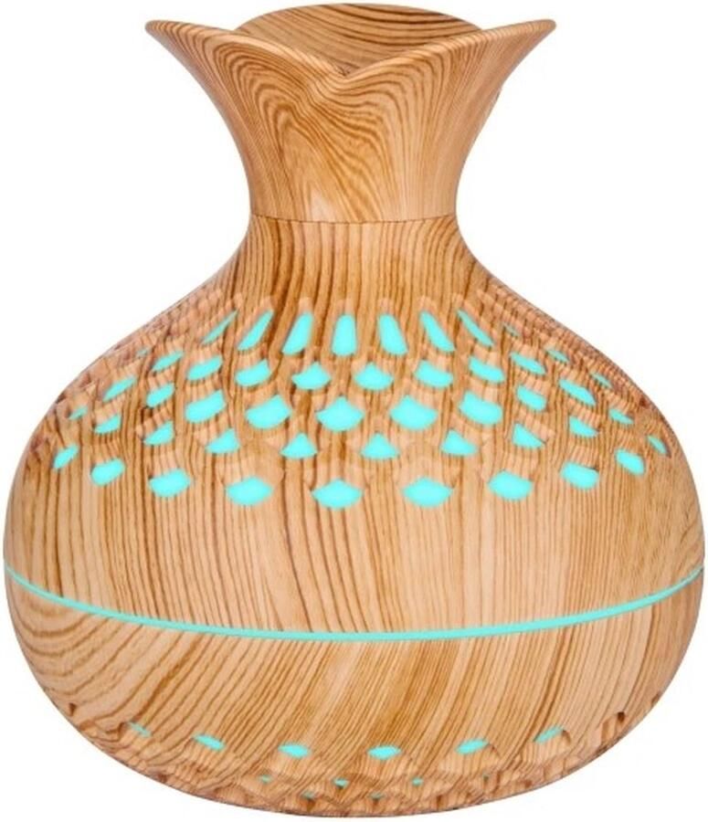 Luchtbevochtiger met Aromatherapie – Humidifier – Vernevelaar 3in1 – Oosterse vaas ontwerp Uniek design Verschillende Standen – Stil Ontwerp – 300ml Hout Bruin