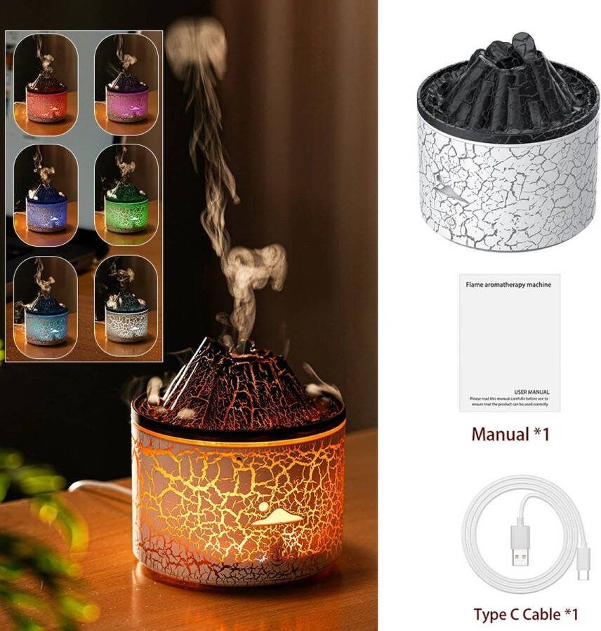 Luchtbevochtiger met Aromatherapie – Humidifier – Vernevelaar 3in1 – Vulkanisch ontwerp Uniek design 7 Kleuren Verschillende Standen – Stil Ontwerp – 180ml Wit