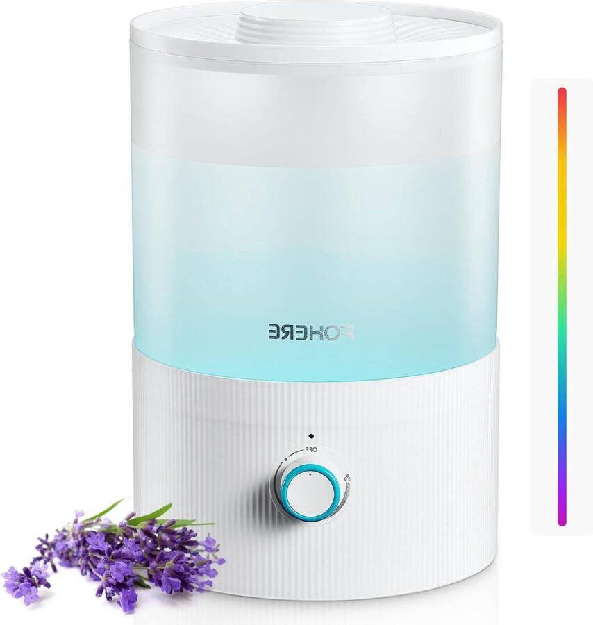 Luchtbevochtiger Top Vul Koelmist 3.2L voor Slaapkamer-Babykamers-Planten-Essentiële Olie met 7-kleuren Licht-Automatische Uitschakeling