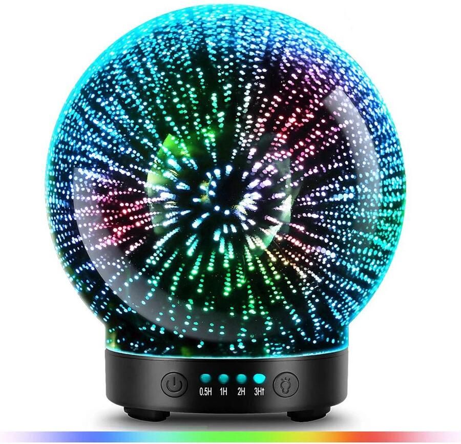 Luchtbevochtigers Luchtbevochtiger Luchtontvochtigers Hygrometer Aroma Diffuser Humidifier Mistmaker Luchtbevochtiger met Aromatherapie Luchtbevochtiger Babykamer 100 ML 7 Led Verlichting 3D Glas