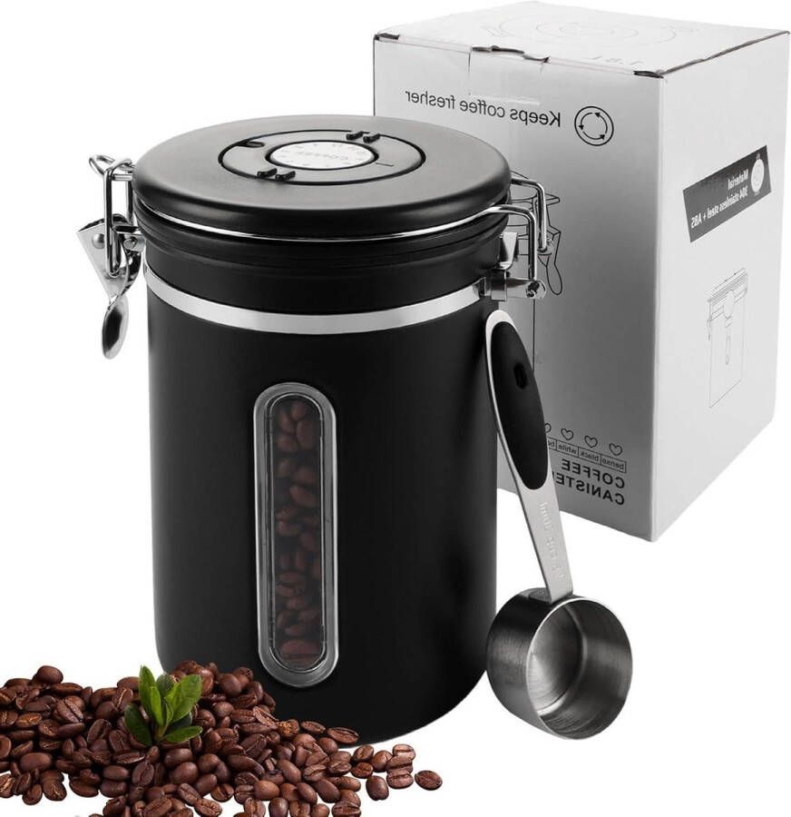 Luchtdicht zwarte koffieblik 18 liter Koffiebonenhouder met lepel en datumtracker Koffiebonen koffiepoeder thee cacao