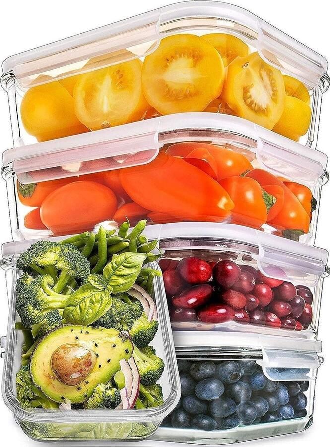 Luchtdichte glazen voedselcontainers met deksels voor maaltijdbereiding voedselopslagcontainers voor lunch set van 5 880 ml freezer organizer bins