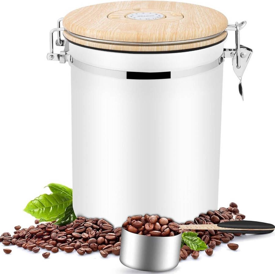 Luchtdichte koffiebus 1 kg bonen roestvrijstalen koffiecontainer met maatlepel deksel van houtnerf 2800 ml