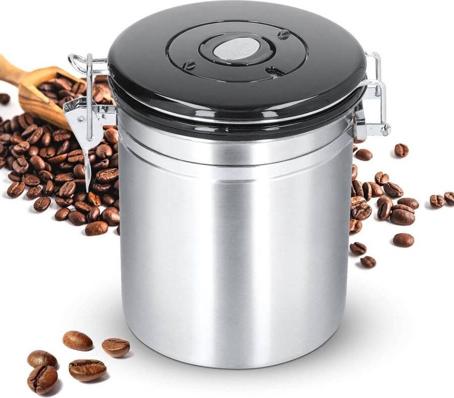 Luchtdichte Koffiebus 304 Roestvrij Staal Geventileerde Koffiebonen Container 1500 Ml Keuken Koffiekruiden Opbergpot