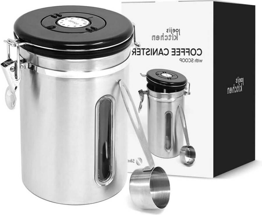Luchtdichte Koffiepot 1.8L Roestvrijstalen Container Vacuüm Smaakzegel Maatlepel Thee Cacao Opbergblik Smaken Lang Fris Zilver Koffiepot