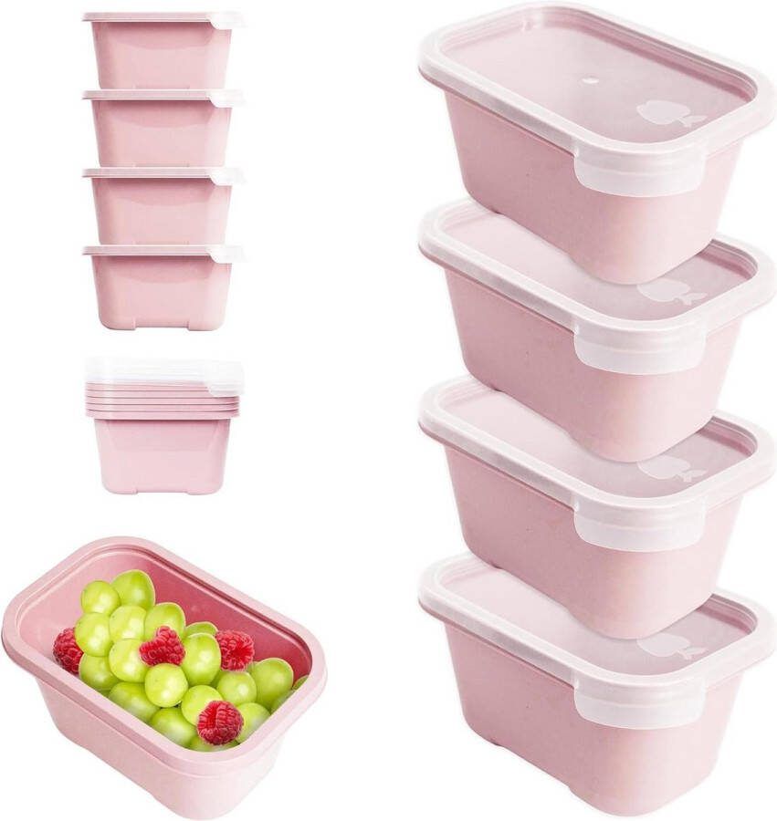 Luchtdichte voedselcontainers 8 stuks 750 ml magnetron en vaatwasser roze diepvriesdozen