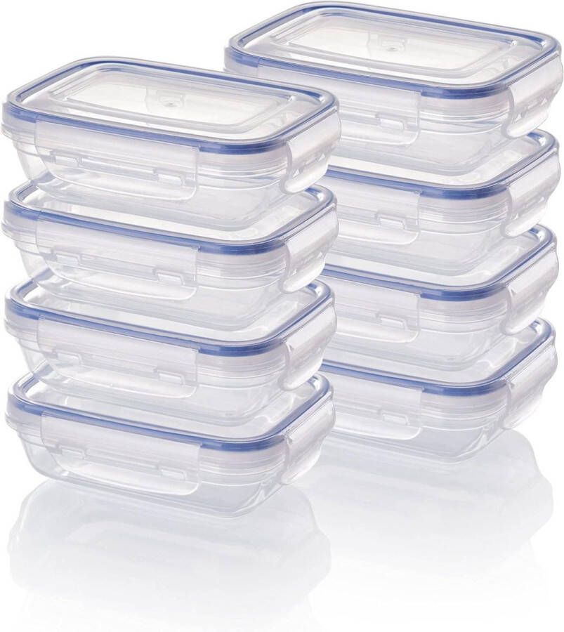 Luchtdichte Voedselopslagcontainer set 8x meal prep containers plastic rechthoekig stapelbaar breukvast magnetron- en vaatwasmachinebestendig html content nodig luchtdichte opbergbox