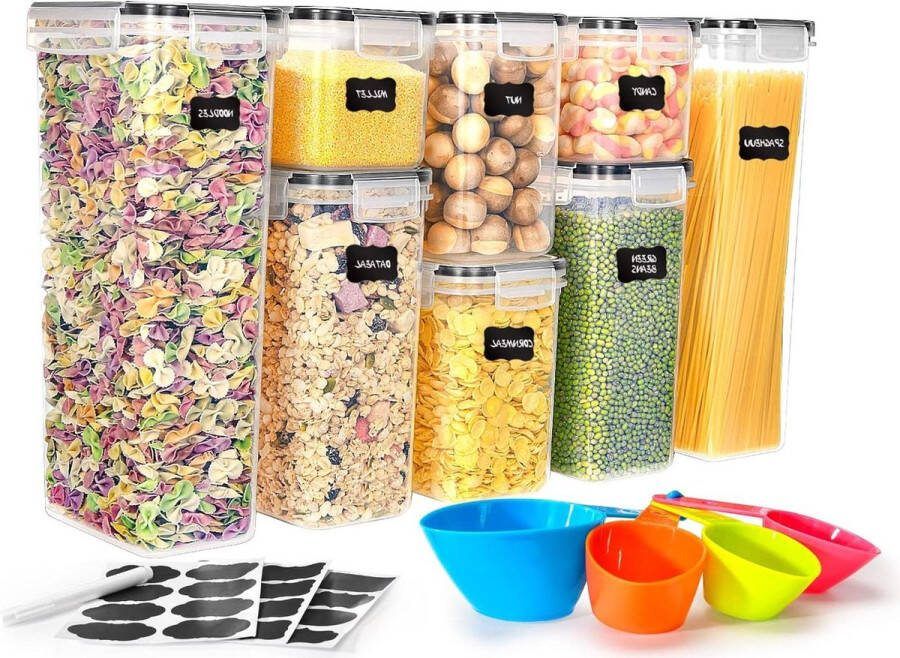 Luchtdichte voorraaddozen set 8-delige opbergdoos met deksel Plastic voorraaddoos voor keukenopslag Meel suiker muesli pasta cornflakes Vaatwasserbestendig Voorraadbussen