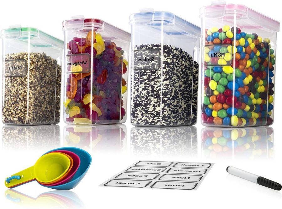 Luchtdichte Voorraadpotten Set 4x25L Voorraaddozen met Stickers Stift & Lepel