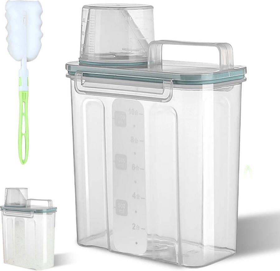 Luchtdichte wasmiddeldispenser 1500 ml laundry wasmiddelopslag multifunctionele waspoederdispenser waspoeder opbergdoos met maatbeker en schuimborstel voor vloeibaar wasmiddel