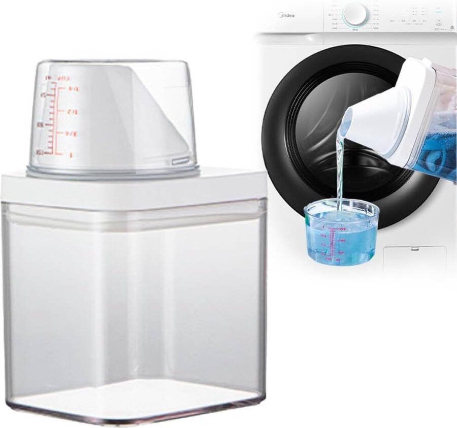 Luchtdichte wasmiddeldispenser met maatbeker multifunctionele waspoederdispenser waspoederhouder voor poeder vloeibare wasmiddelhouder opbergemmer wasmiddel granen