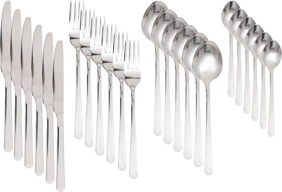 Lugano 24-delige roestvrijstalen bestekset elegant eetbestek met mes vork lepel theelepels tafelbestek voor huis evenement restaurant set voor 6 personen zilver