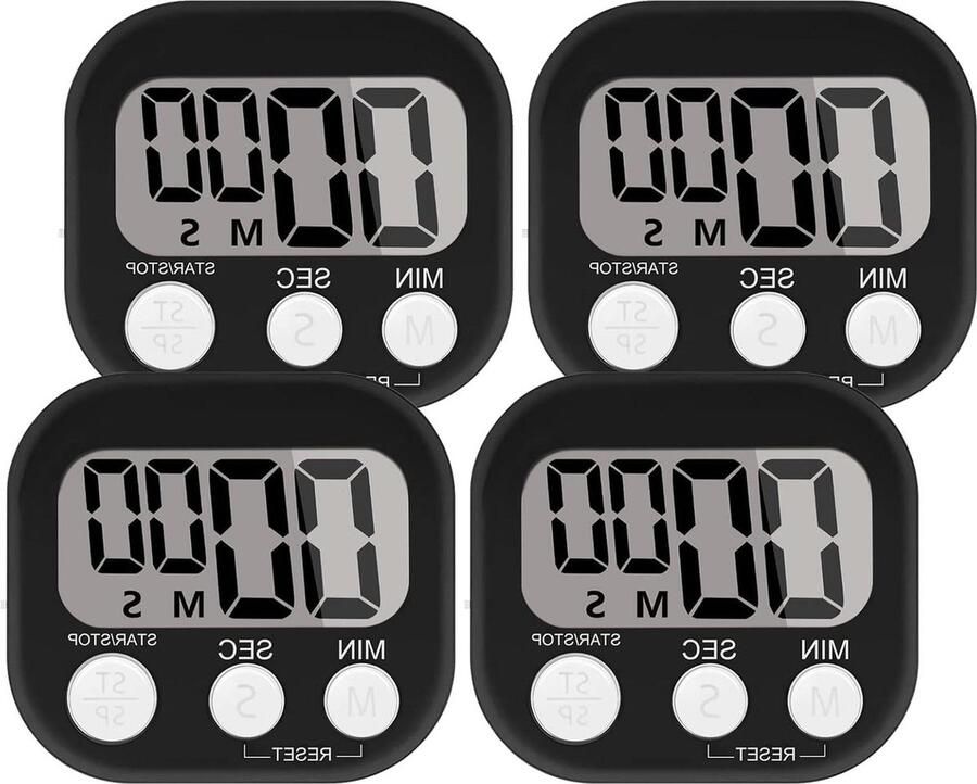 Luid alarm digitale timer met magnetische standaard en aan uit schakelaar 4-pack keukentimer voor kinderen koken studeerkamer. kookwekker digitaal