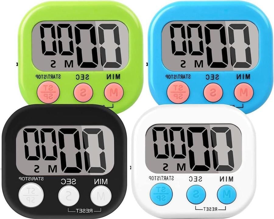 Luid alarm keuken magnetische timer 4 verpakkingen met groot LCD-display kinderen koken leren trainen kookwekker digitaal