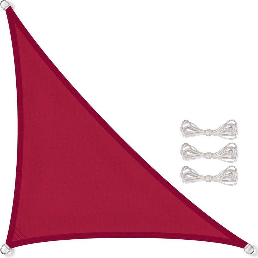 Luifel incl. bevestigingskoorden premium PES polyester waterafstotend geïmpregneerd driehoek rechthoekig 4 x 4 x 5 65 m rood