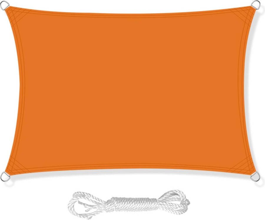 Luifel zonwering inclusief bevestigingstouwen PES polyester waterdicht 3 x 4 m rechthoekige luifel met 98% UV-bescherming voor buiten terras tuinterras camping oranje