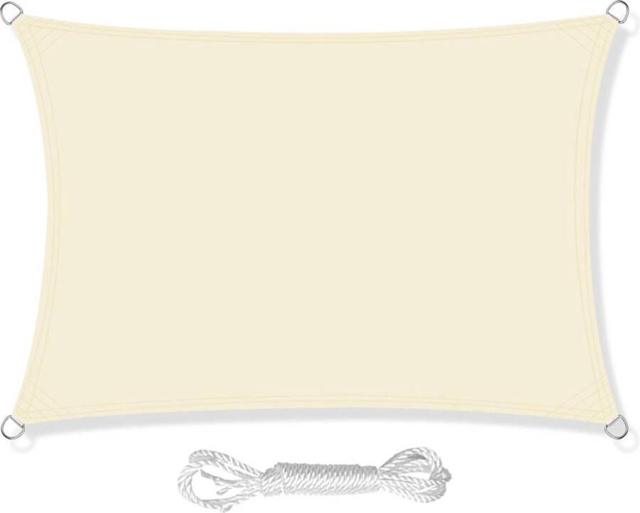 Luifelzonwering inclusief bevestigingstouwen PES polyester waterdicht 2 x 3 m rechthoekige luifel met 98% UV-bescherming voor buiten terras tuinterras camping crème