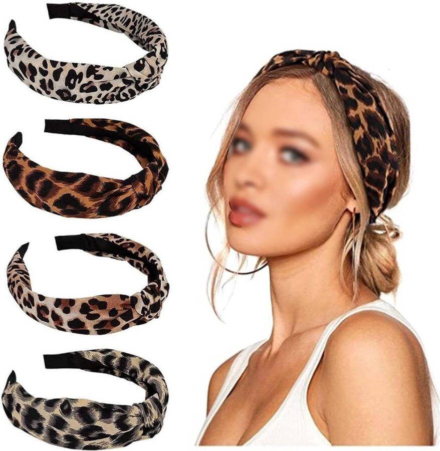 Luipaard Print Brede Hoofdband Elastische Haar Hoepel Satijn Haar Hoepel Accessoires Vrouwen Meisjes Headwrap Haarband Hoepel Mode-Accessoires (4 Stuks)