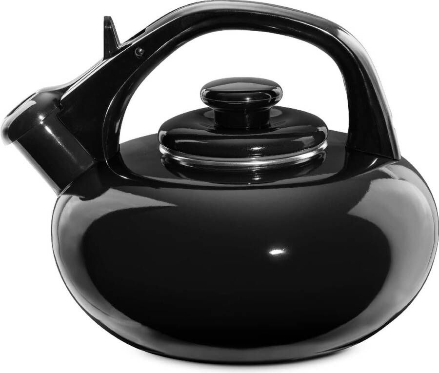 Luna theeketel zwart 2 5 liter waterkoker geëmailleerde ketel inductie en gas modern design fluitketel met fluitje voor mensen met allergieën roestvrij staal