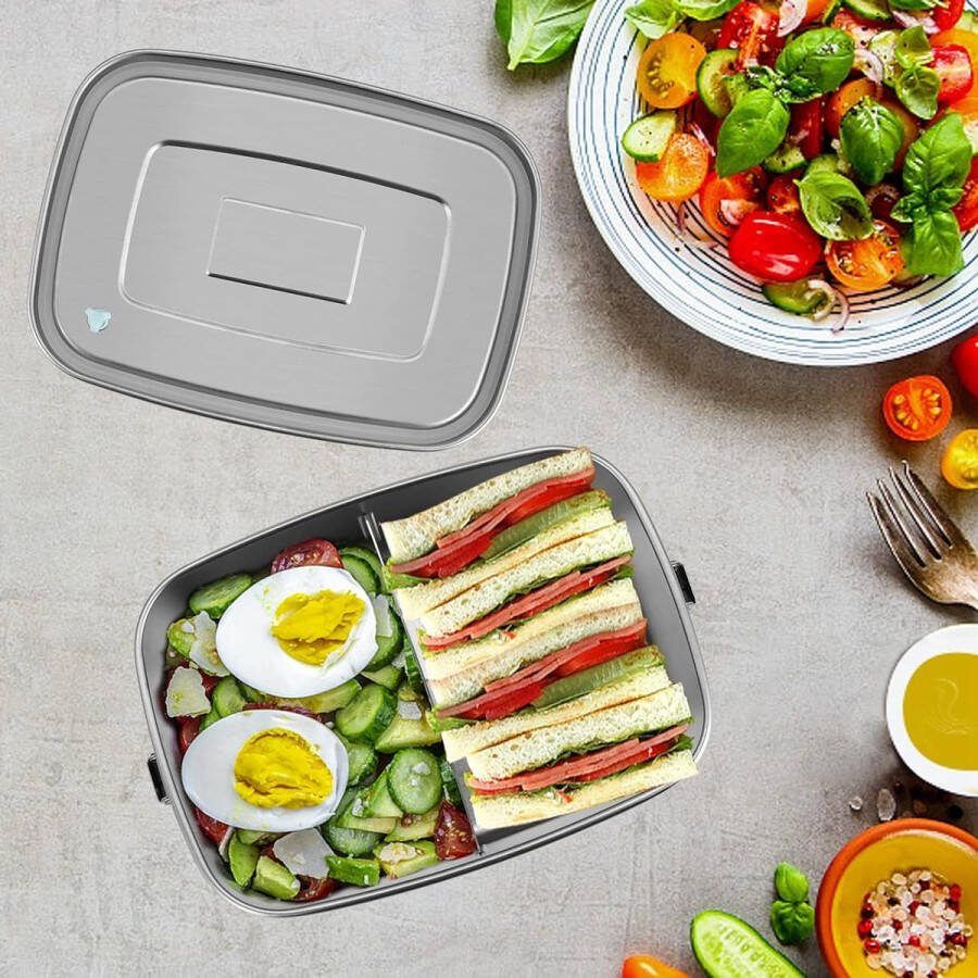 Lunch Box 1400 ML Roestvrijstalen Bento Lunch Box met Compartimenten Broodtrommel Bento Box Bpa-Vrij Container voor Kinderen en Volwassenen School Kantoor