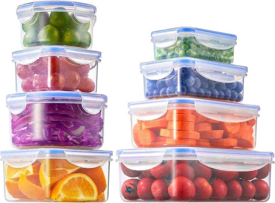 Lunch Box 8 Pack Plastic Airtight Food Storage Containers with Leak-Proof Lids Microwave and Freezer Safe BPA Free 8 Containers and 8 Lids