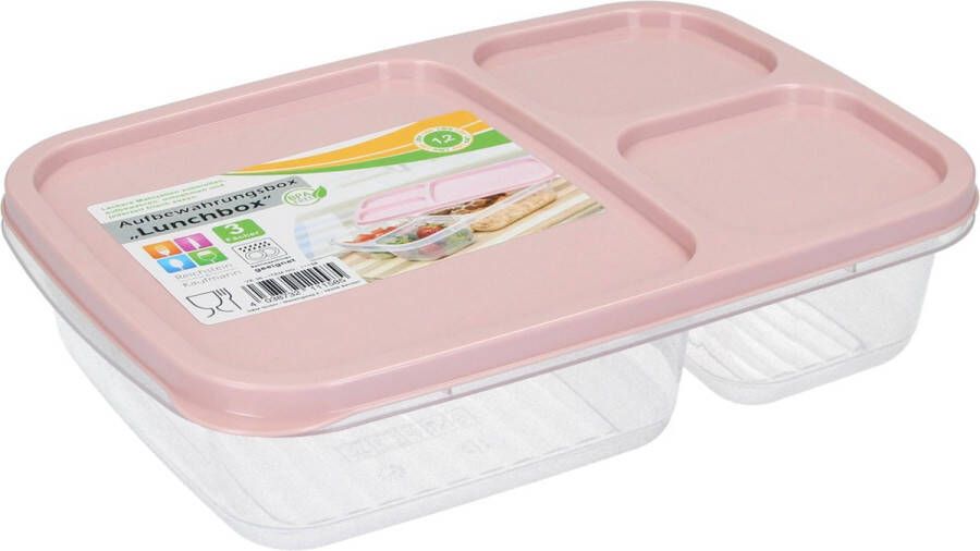 Lunch box met Deksel 1 2 Liter – Voedselbak – Vaatwasser Geschikt – Met drie vakken – Oudroze