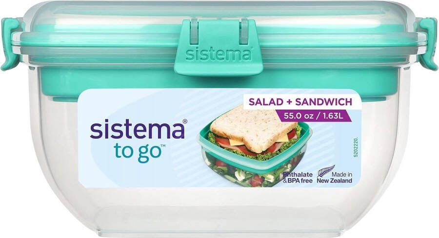 Lunch Salad + Sandwich To Go broodtrommel met vakken 1 65 l lunchbox voor levensmiddelenopslag met 2-onderverdeling BPA-vrij gemengde kleuren (niet selecteerbaar)