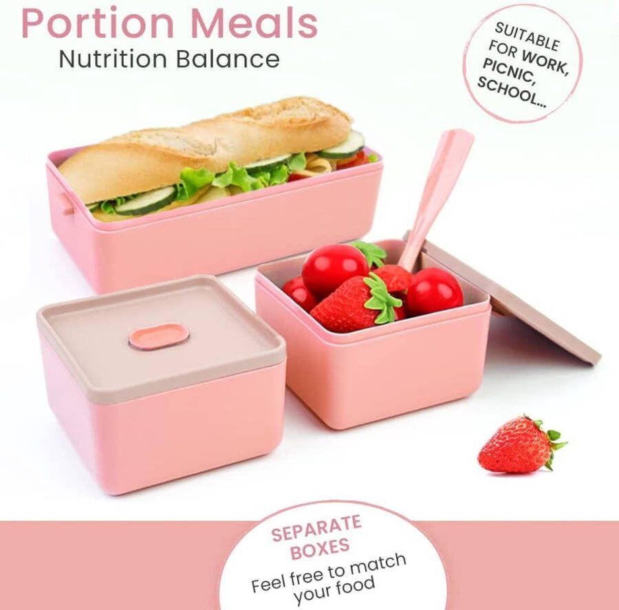 Lunchbox 1400ML Dubbele Stapelbare Bento Box Container Meal Prep Containe Met Bestek Verzegelde Versbewarende Doos Alles in één Lekvrije BPA Gratis Lunchbox voor Volwassenen en kinderen Roze