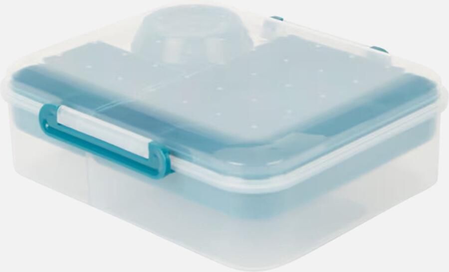 Lunchbox 4-delig Salade- broodtrommel Incl. sausbeker Transparant blauw