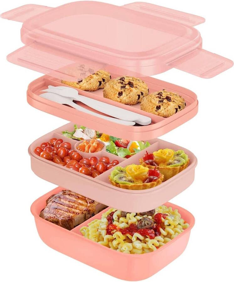 Lunchbox Bentobox voor volwassenen lunchbox voor volwassenen met compartimenten kinderlunchbox met scheidingswanden lekvrije lunchbox met bestek Japanse lunchbox van 1900 ml Bentobox BPA-vrij voor werk kantoor school