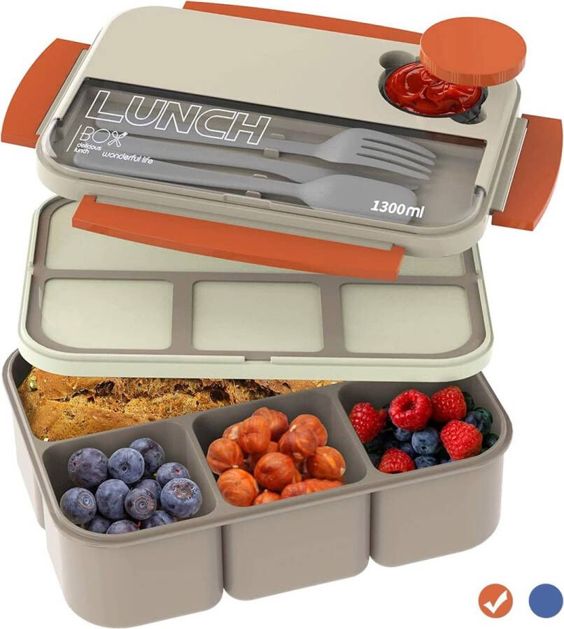 Lunchbox Kids 1300 ml Bento Box voor volwassenen slacontainer met dressingcontainer voor school werk picknick reizen camping verse afdichting