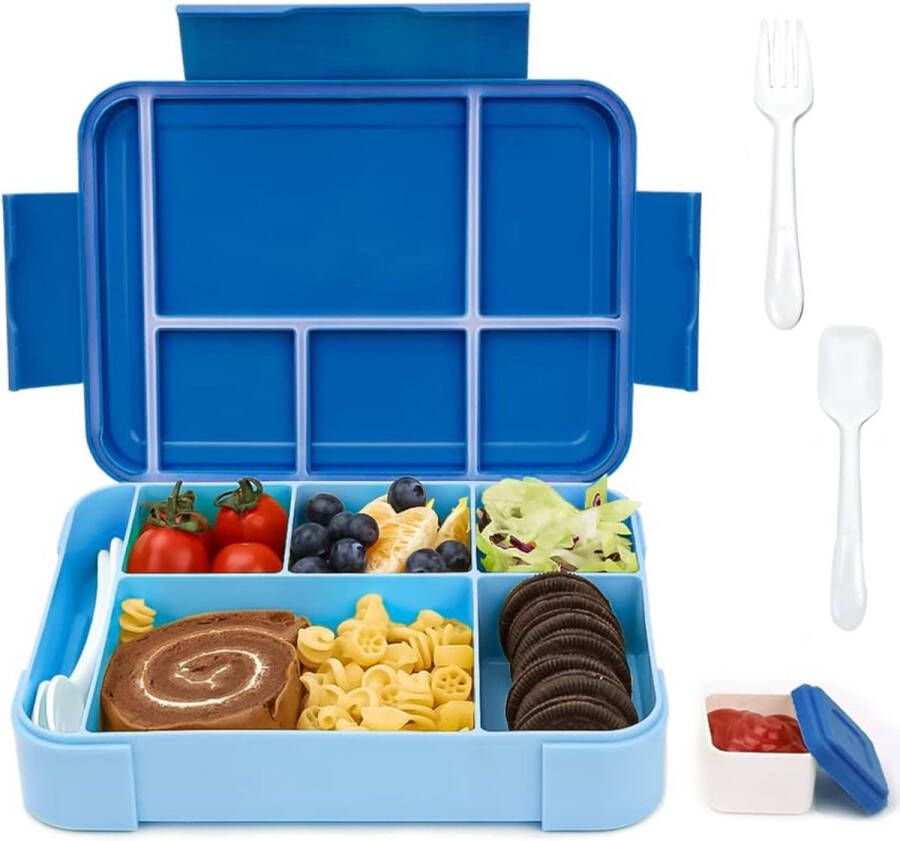 Lunchbox lekvrije bentobox met 5 vakken en bestek inhoud 1330 ml voor kinderen en volwassenen bewaardoos met lekvrije siliconen ring geschikt voor microgolfoven en vaatwasmachine