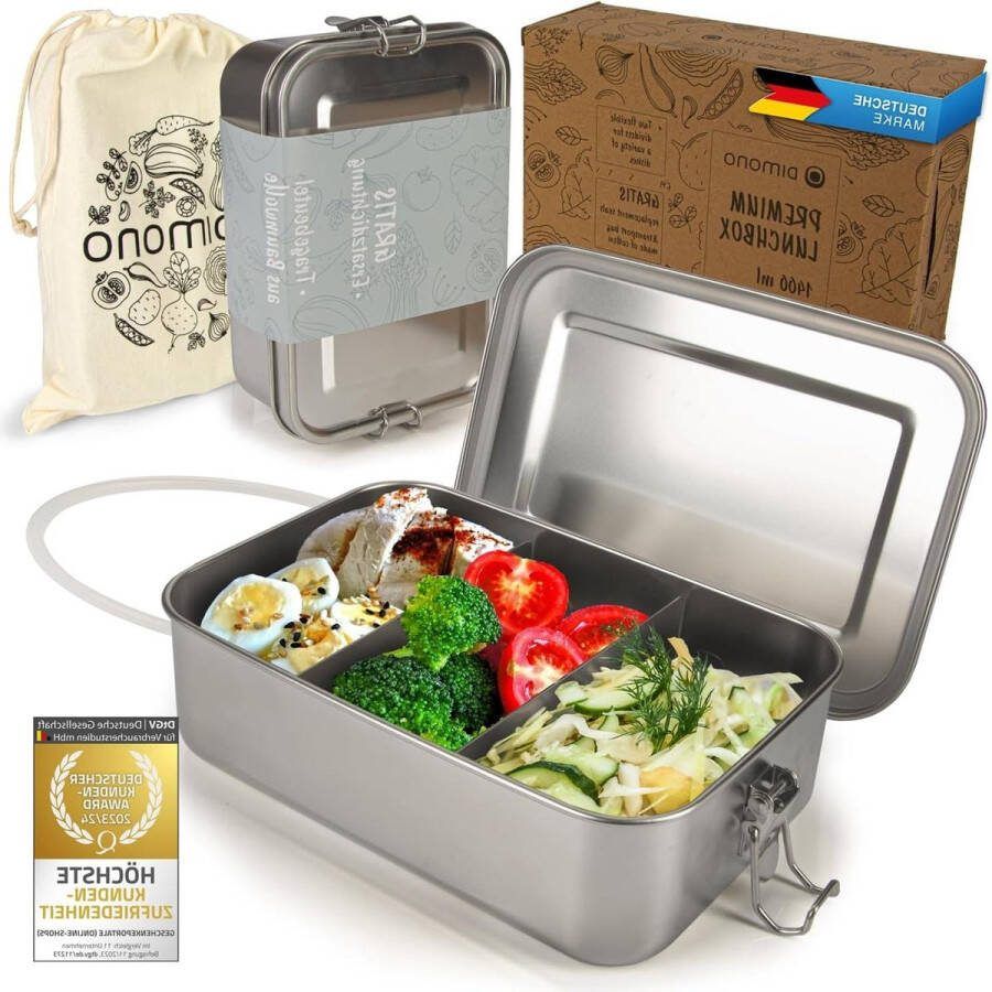 Lunchbox Lekvrije bentobox Roestvrijstalen lunchbox Waterdichte duurzame box met compartimenten en afdichtingen 1400 ml