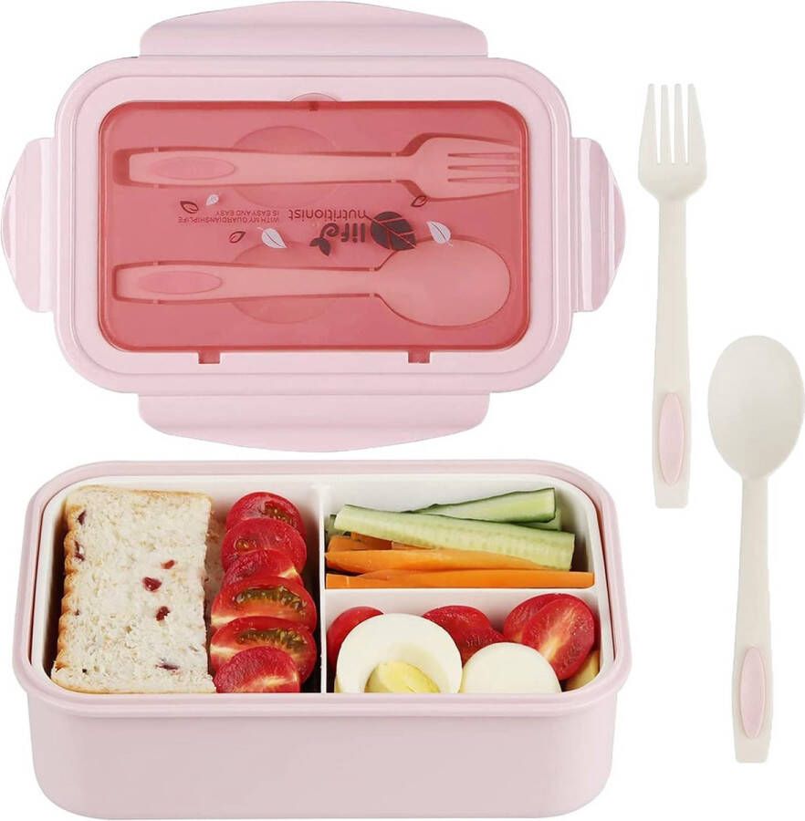 Lunchbox lekvrije lunchboxen voor kinderen en volwassenen bento lunchboxen met bestek en 3 vakken magnetronverwarming voor school werk picknick reizen BPA-vrij