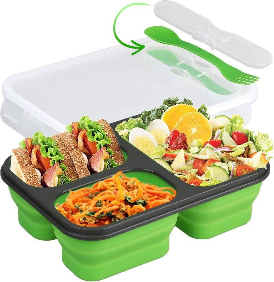 Lunchbox met compartimenten opvouwbare siliconen maaltijdvoorbereidingsdozen Lunchbox voor volwassenen Kinderen met compartimenten Lunchbox Veilig voor magnetron vaatwasser en vriezer (groen)