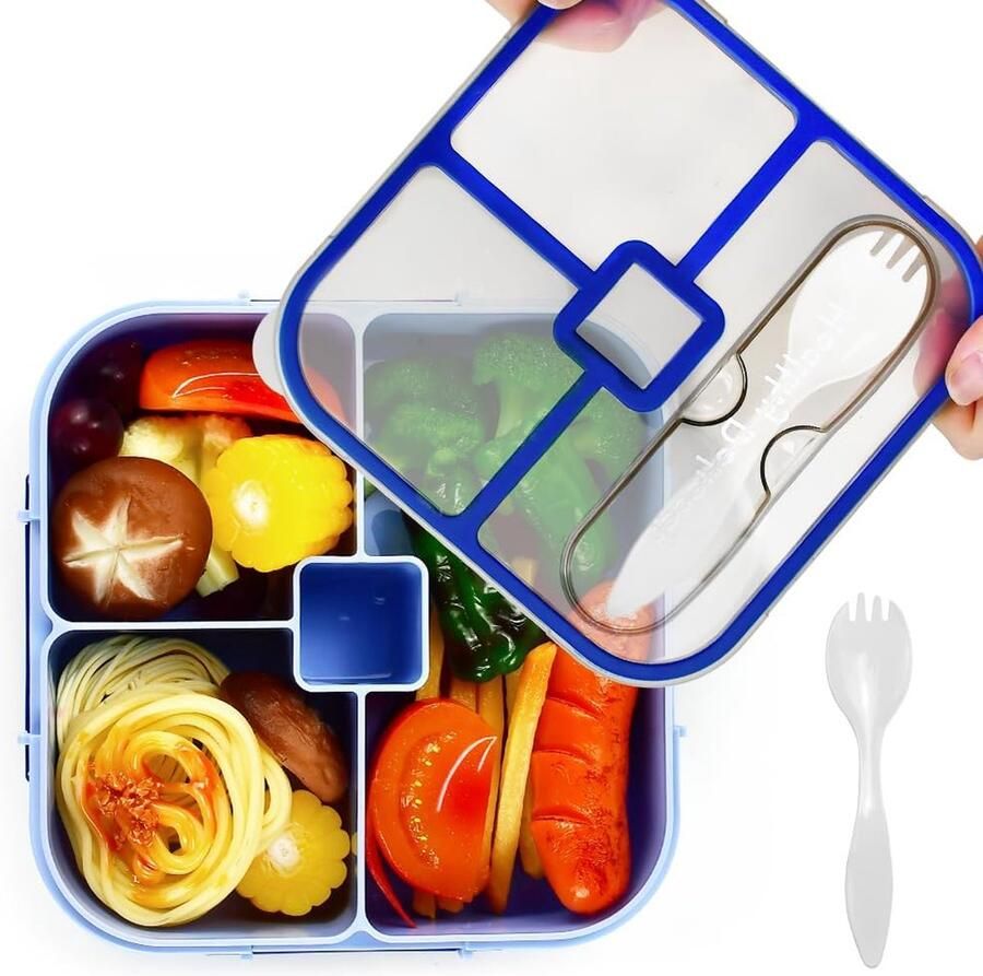 Lunchbox met vakken 1100 ml Bento lunchbox Ontbijtbox Lunchbox Volwassen kinderen Saladebox To Go Lekvrije snackbox Ingebouwde bestekset Lepel en vork magnetron Vaatwasmachinebestendig