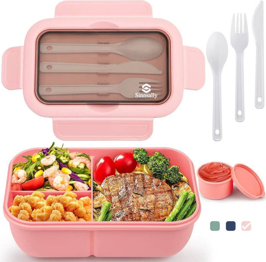 Lunchbox met vakken 1250 ml broodtrommel voor volwassenen lunchbox voor volwassenen lunchbox voor kinderen met bestek lunchbox broodtrommel lekvrij snackbox ontbijtbox lunchbox
