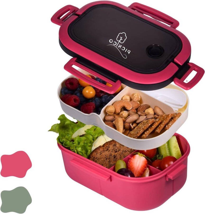 Lunchbox met vakken en scheidingswand voor kinderen en volwassenen roze