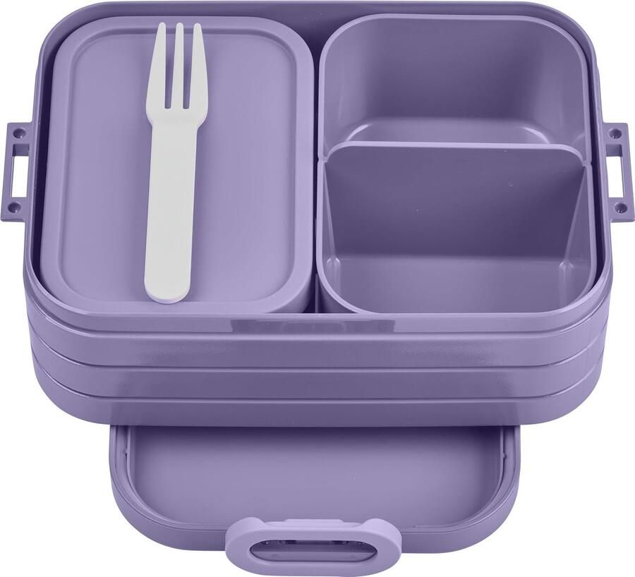 Lunchbox Take A Break Midi broodtrommel met bentobox maaltijdprepbox voor sandwiches kleine snacks en restjes snack en lunch voedselbox met vakken 900 ml Vivid Lilac