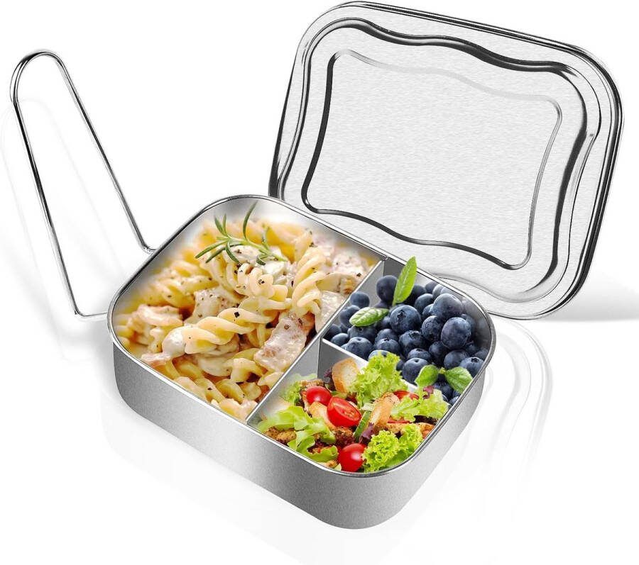 Lunchbox van roestvrij staal met 3 vakken 1000 ml lekvrij lunchbox met scheidingswand lunchbox van metaal milieuvriendelijk BPA-vrij lunchbox voor volwassenen en kinderen