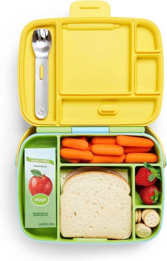 Lunchbox voor baby's en peuters 5 vakken snackbox met bestek roestvrij staal ideaal voor snacks thuis of onderweg