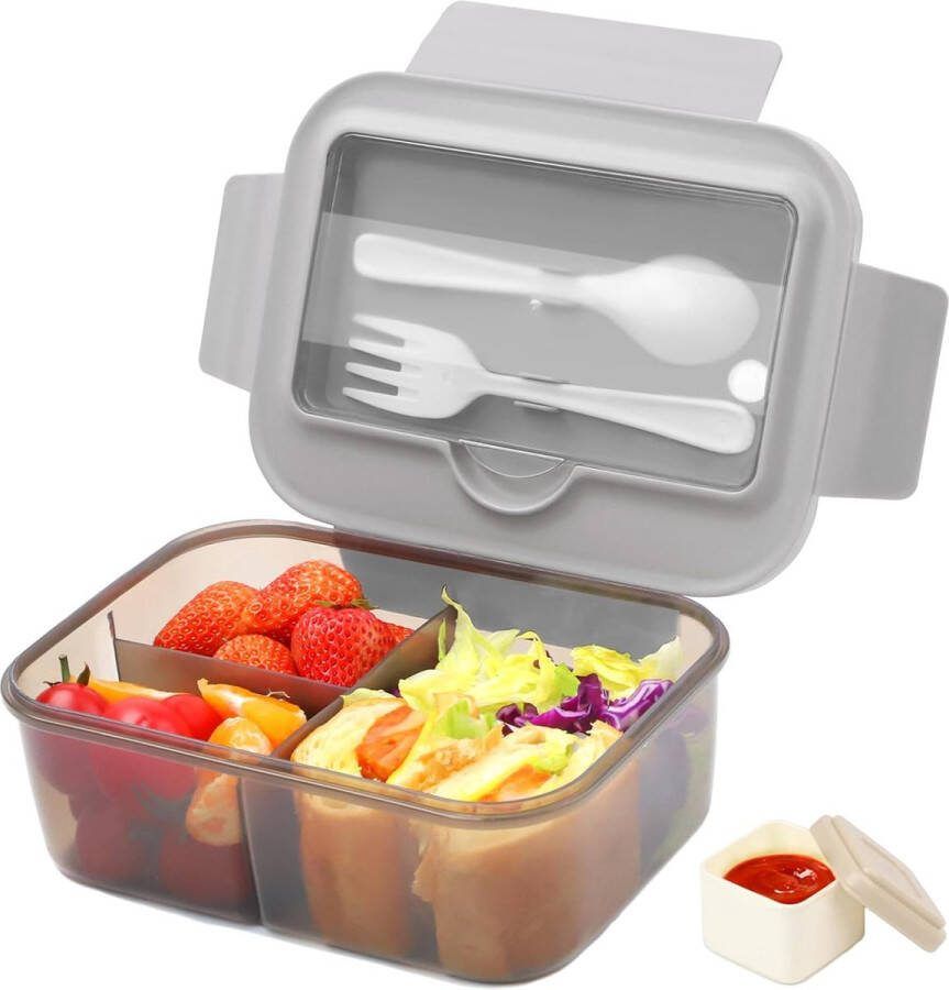 Lunchbox voor Kinderen en Volwassenen met Compartimenten en Bestek 1400 ml Lekvrije Ontwerp