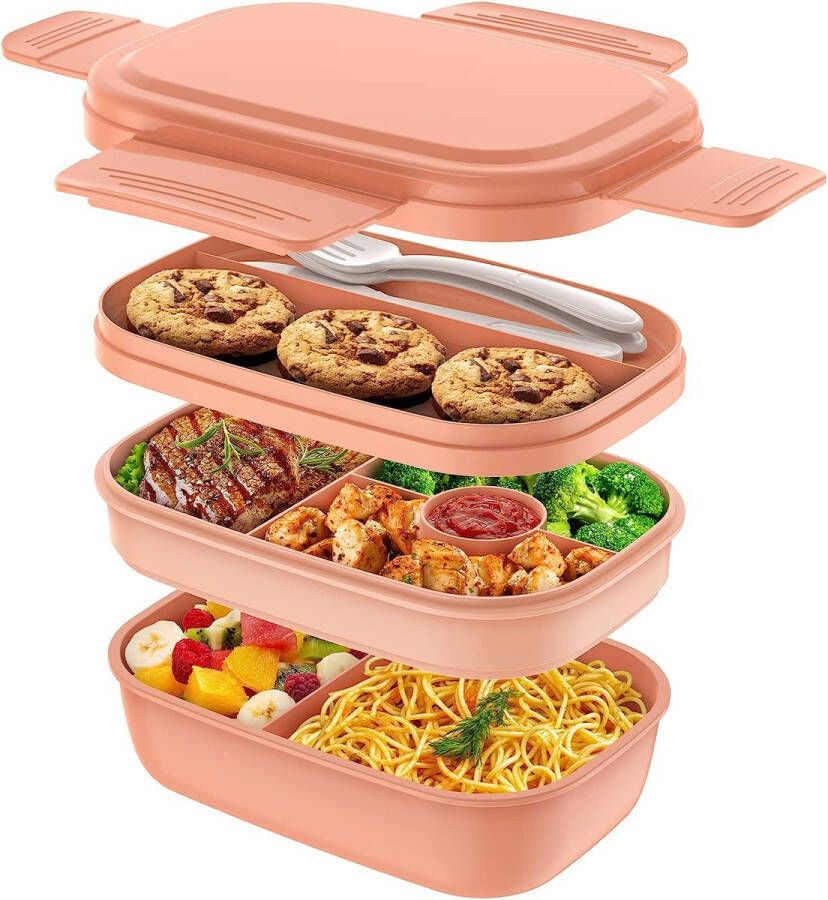 Lunchbox voor volwassenen 1900 ml broodtrommel voor kinderen met vakken lekvrij bentobox snackbox voor picknick werk reizen roze