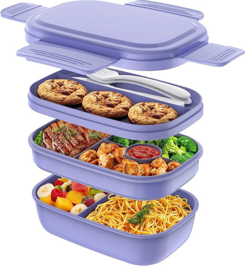 Lunchbox voor volwassenen 1900 ml broodtrommel voor volwassenen met vakken lekvrij bento box snackbox voor picknick werk reizen (grijs)