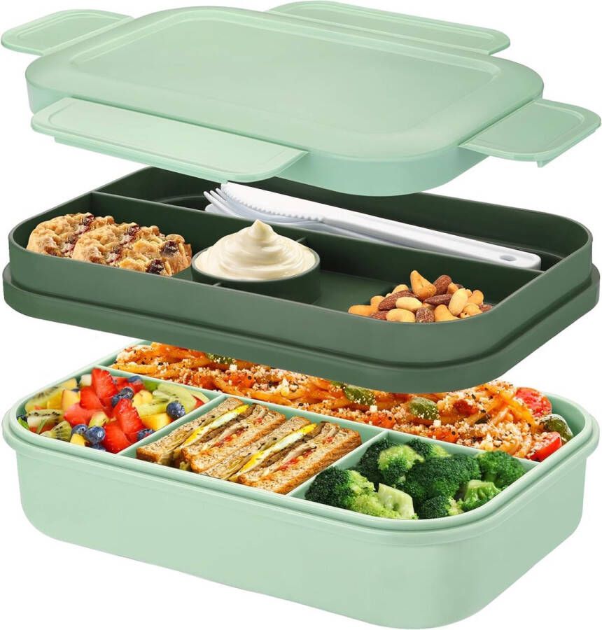 Lunchbox voor volwassenen 2000 ml lunchbox met compartimenten Bento lunchbox voor volwassenen met bestek lunchbox lekvrije voedselbox lunchbox met scheidingswanden ontbijtbox