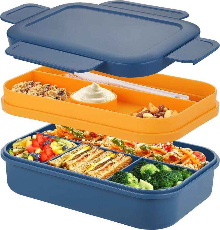 Lunchbox voor volwassenen 2000 ml lunchbox met vakken bento lunchbox volwassenen met bestek snackbox lunchbox lekvrije voedselbox snackbox met vakken ontbijtbox snackbox