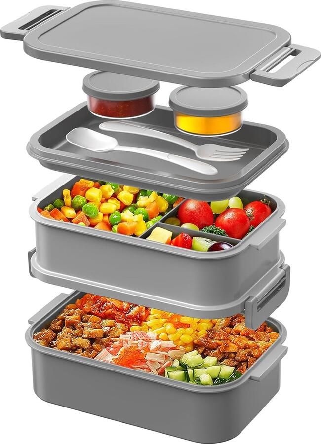 Lunchbox voor volwassenen 2130 ml groot volume bento box lekvrij BPA-vrij voor kantoor school (grijs)