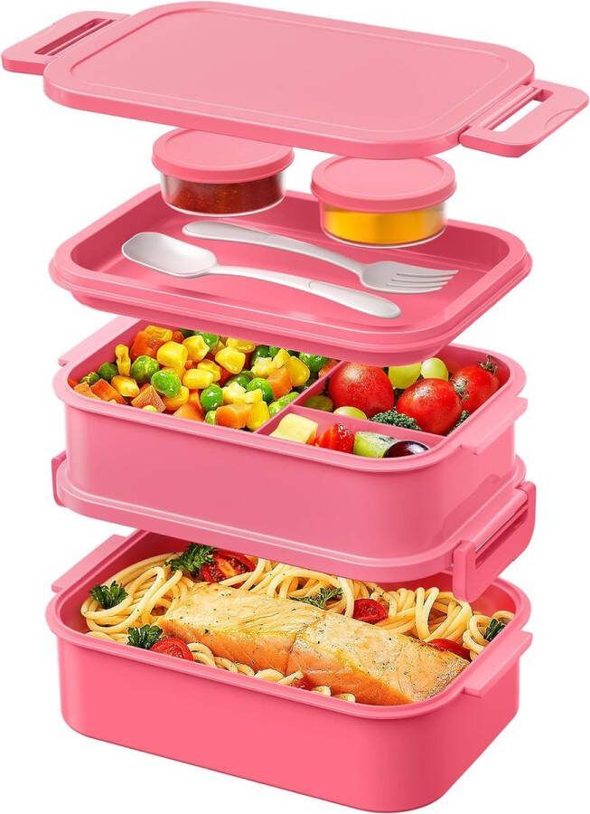 Lunchbox voor volwassenen 2130 ml groot volume bento box lekvrij BPA-vrij voor kantoor school (roze)