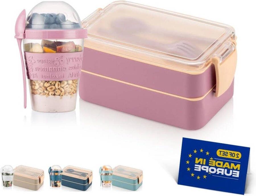 Lunchbox voor volwassenen Bento Box To Go met 2 vakken (paars)